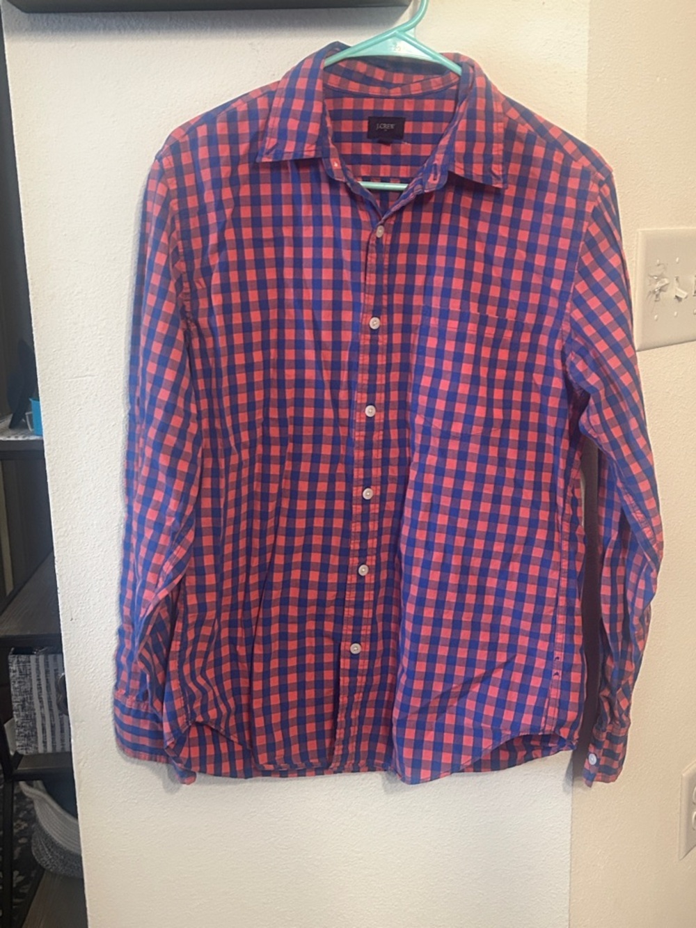 J. Crew Men's Blue and Pink Check Cotton Button-Down Shirt